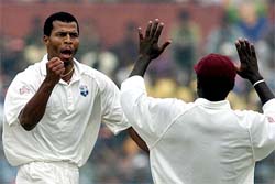 West Indies bowler Mervyn Dillon and captain Carl Hooper