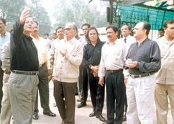 DDCA president Arun Jaitley and vice-president C K Khanna discussing the parking and other infrastructure facilities at the Ferozeshah Kotla ground with Union Minister of Culture Jagmohan