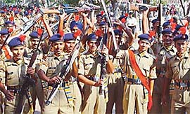 Newly-inducted ITBP recruits rejoice after their passing-out parade at the ITBP Basic Training Centre, Bhanu, near Panchkula