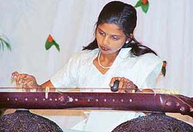 Vichitra veena player Radhika Umedkar opens the 25th Tribune-sponsored Chandigarh Sangeet Sammelan with a rendering in Raag Bihag in Bharatiya Vidya Bhavan, Sector 27