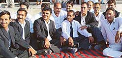 Members of the District Bar Association observe a fast against the amendment to the Legal Services Authority Act in Panchkula 