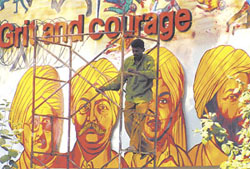 Finishing touches being given to the Punjab Pavilion at Pragati Maidan