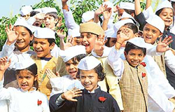 Students of The Gurukul, Sector 20, Panchkula, in the outfit of Chacha Nehru on the eve of Childrens Day.