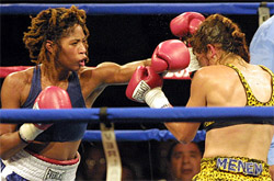Argentine Marcela Acua takes a hit