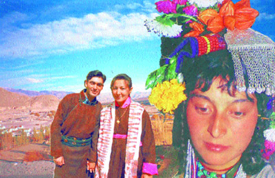 An Aryan couple "Tsewang Namgyal and Namgyal Zangmo" in traditional Ladakhi dress (L) and a Drok-pa belle with distinct Aryan features