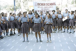 Students of Eicher School, Faridabad, taking out a rally to celebrate Childrens Day.