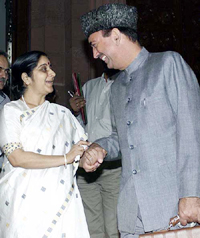 Information and Broadcasting Minister Sushma Swaraj and senior Congress leader Ghulam Nabi Azad