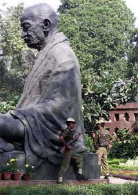 Security personnel take up positions
