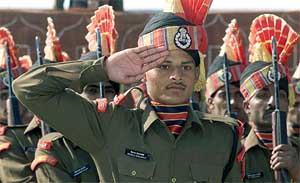 A BSF recruit salutes during the attestation parade