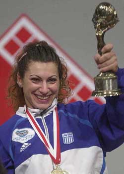 Greece's Anastasia Tsakiri celebrates the gold medal