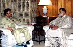 Pakistan President General Pervez Musharraf meets with newly elected Prime Minister