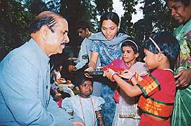 Lok Sabha Speaker Manohar Joshi with girls of the Shraddhanand Ashram on Bhai Dooj