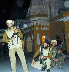Securitymen take positions outside Raghunath Temple 