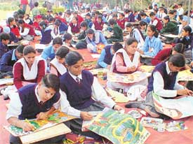 Students participate in the Ludhiana Sahodya School Complex art exhibition held in Alpine International Senior Secondary School 