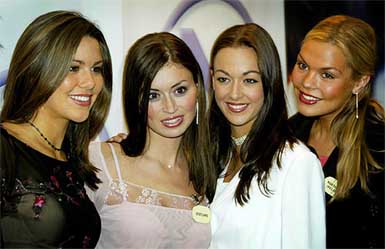 Miss World contestants Miss England Daniella Luan, Miss Scotland Paula Murphy, Miss Wales Michelle Bush and Miss Northern Ireland Gayle Williamson pose for photographers