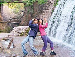 A song sequence for Harish Ghais Punjabi telefilm Mahiya Mera being shot at the Rock Garden