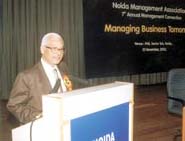 A speaker at the Annual Management Convention organised by the Noida Management Association. 