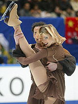 Britain's Marika Humphreys and Vitali Baranov perform their ice dancing compulsory routine