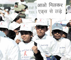 Children at the awareness march on the World AIDS Day in the Capital on Sunday.