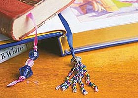 Adorn strips of old greeting cards with beads to make bookmarks