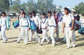 Probables return after the morning practice session at the SD Govt College ground 