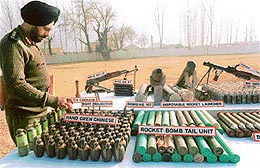 An army officer displaying the deadly arms
