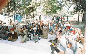 Pensioners at a rally organised by the Punjab State Pensioners Mahasangh in front of the Tehsil Courts in Samrala