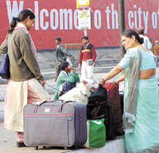 With the taxi operators also joining the strike by autorickshaw drivers, the welcome sign outside the New Delhi Railway Station belies what is in store for the visitors 