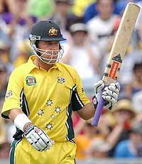 Australias Darren Lehmann acknowledges the greetings during the triangular one-day series match against Sri Lanka in Perth on Sunday