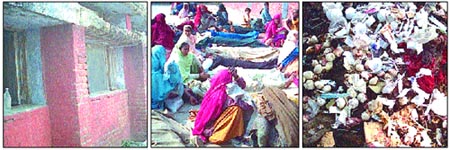 The dilapidated building; patients forced to lie outside; and medical wastes strewn around the civil hospital at Jhajjar.