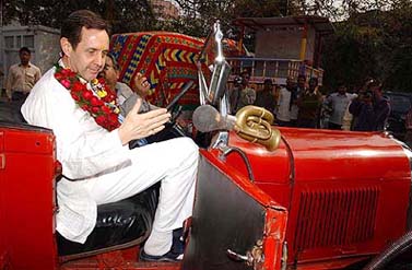 lfred Ford, great grandson of automobile industry legend Henry Ford, drives a 1929-model Ford car