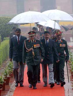 Outgoing Chief of the Army Staff General S. Padmanabhan with his successor General Nirmal Chandra Vij after inspecting the guard of honour
