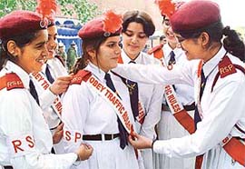 Cadets from Government Model Senior Secondary School, Sector 16, dressed up as traffic cops