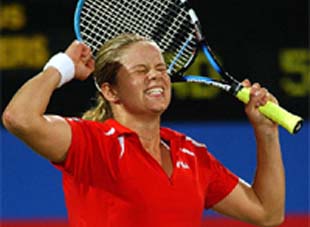 Belgiums Kim Clijsters celebrates 