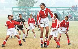 SGGS Khalsa College, Mahilpur, in action at the Panjab University Inter-College Soccer Meet in Chandigarh 