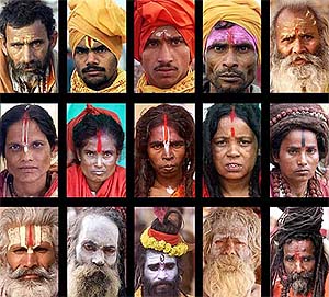 Various Hindu monks and pilgrims attending a religious festival on Sagar island