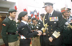 The Chiefs of Staff Committee, Admiral Madhvendera Singh, talks to NCC cadets