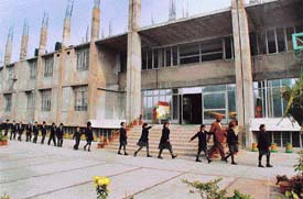 Students of St. Josephs march for the morning assembly