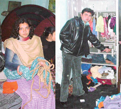 Nisha Chowdhry shows the ropes and clothes with which she was tied at her house in Mehmoodpura, Ludhiana, by two robbers; and another family member shows an almirah which had been ransacked