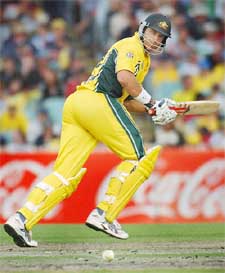 Matthew Hayden of Australia turns a ball during the one-day match against Sri Lanka
