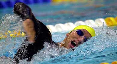 Ian Thorpe of Australia swims during the men's 400 metre freestyle event at the World Cup Swimming Meet at Eriksdalsbadet
