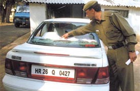 The Maruti Esteem car which strayed into the path of the Prime Ministers motorcade