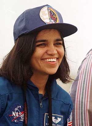 Space shuttle Columbia astronaut Kalpana Chawla smiles as crewmembers of mission STS-87 greeted family and friends at the launch pad at Kennedy Space Center on November 18, 1997.