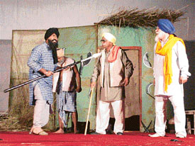 Employees of Punjab National Bank, Bathinda region, perform in a play Chhavian Di Rut staged at Pal Auditorium 