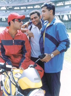 Yuvraj Singh, Virender Sehwag and Saurav Ganguly during a Hero Honda shoot before their departure to South Africa