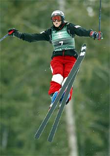 Kari Traa of Norway flies through the air on her way to the gold medal 