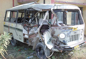 The ill-fated RTV which collided with a bus while trying to overtake a truck