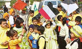 Students of Blue Bird School celebrate Basant Panchami
