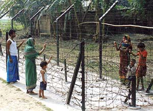 An Indian family talks to a Bangladeshi family