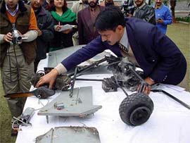 The wreckage of a Pakistani unmanned aerial vehicle